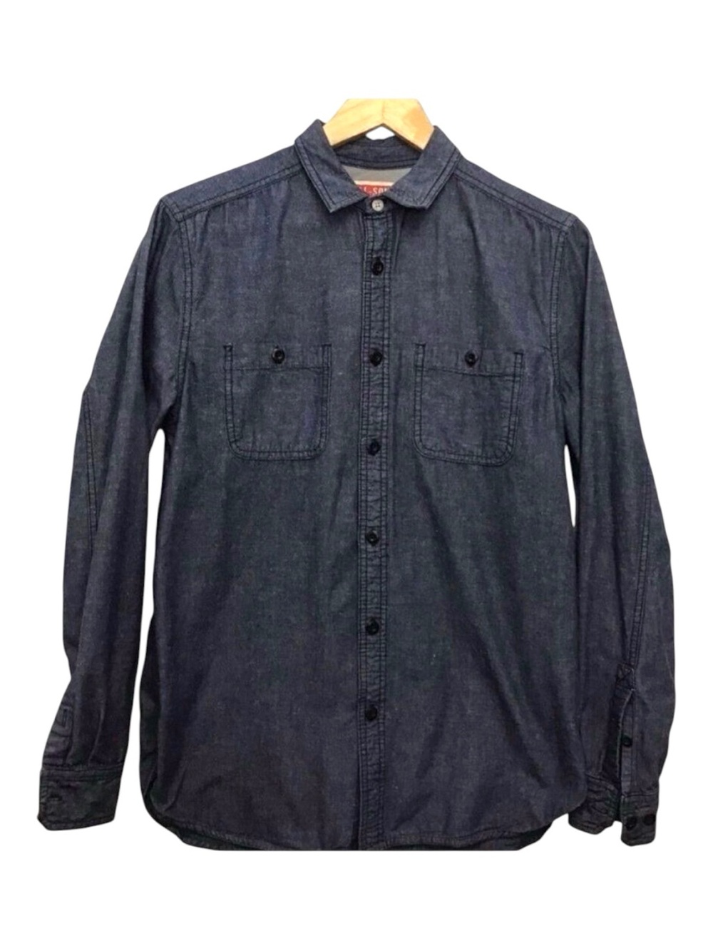 ALL-SON mens shirt dark blue cotton blend denim western cowboy button down small